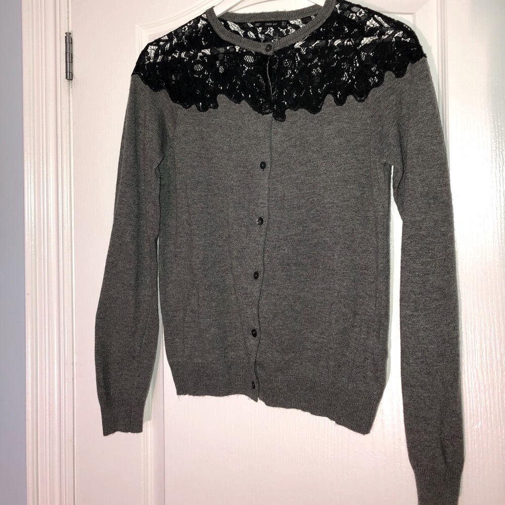 Zara Grey Cardi with black lace - Picture 3 of 5
